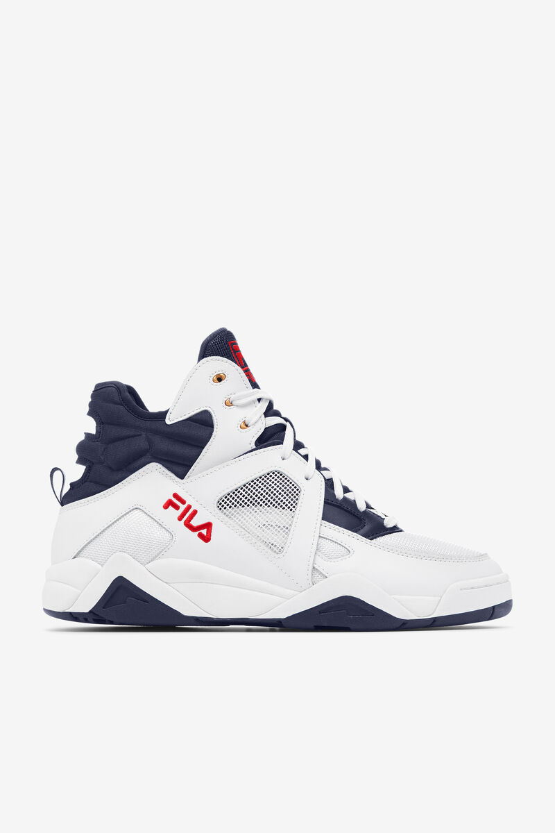 Fila Cage Mid Top Basketball Shoes | Fila Sneakers Herr Vita Röda Blå | zhjpgR4ISiI