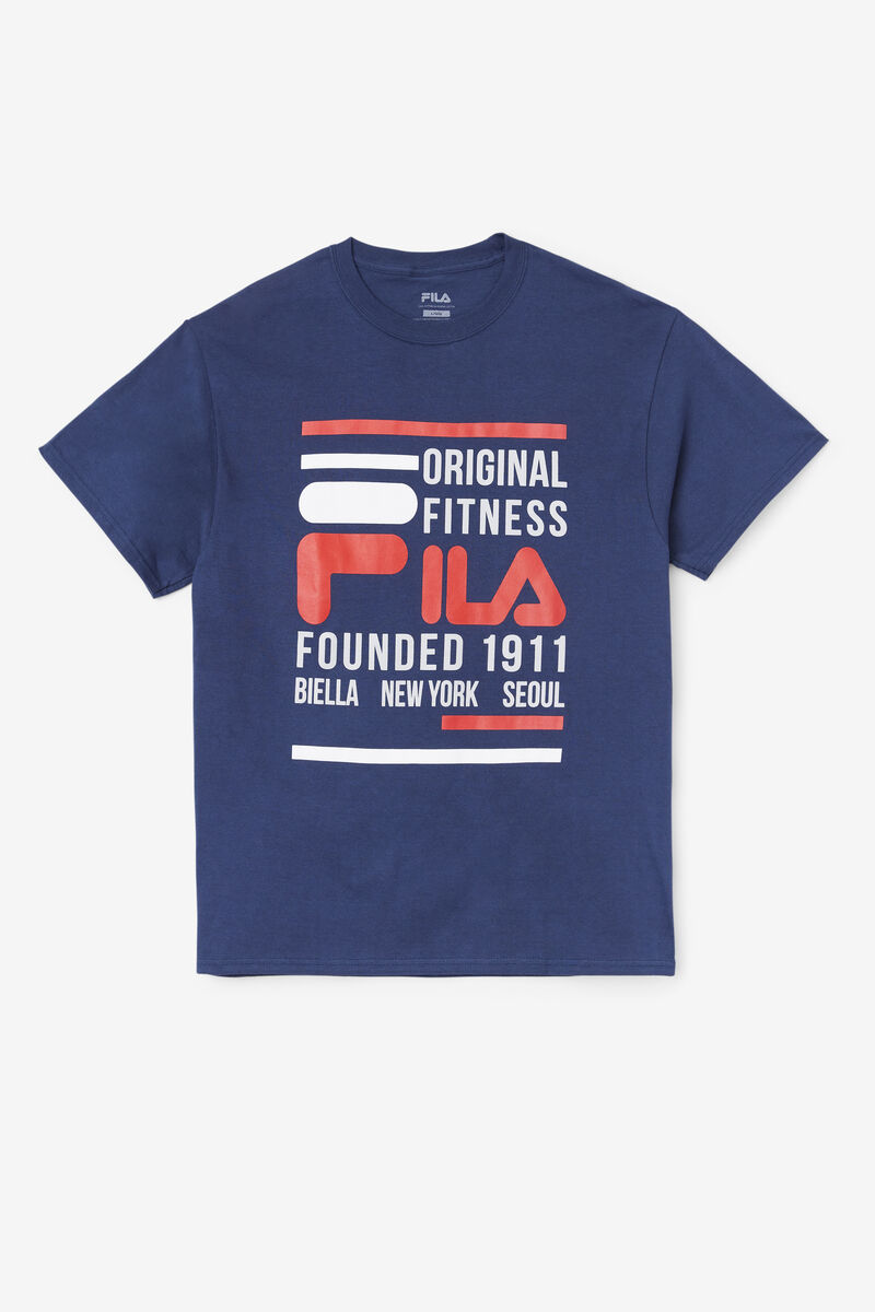 Fila Original Fitness T-shirt Herr Marinblå Röda Vita | QeS6FNJQkus