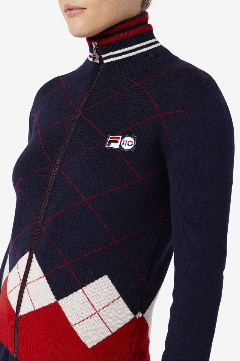 Fila 110 Argyle Full Zip Cashmere Tröja Tröjor Dam Marinblå Vita Röda | EwZlLHoDRgN