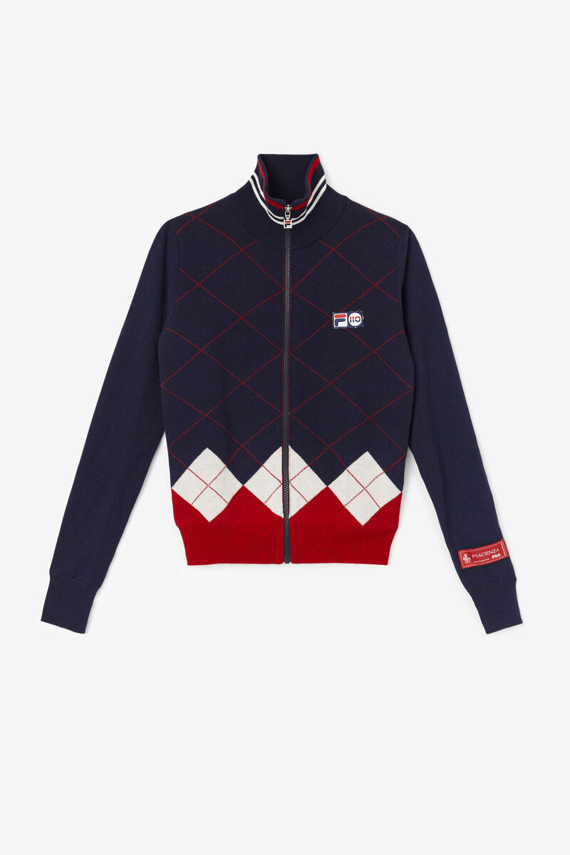 Fila 110 Argyle Full Zip Cashmere Tröja Tröjor Dam Marinblå Vita Röda | EwZlLHoDRgN