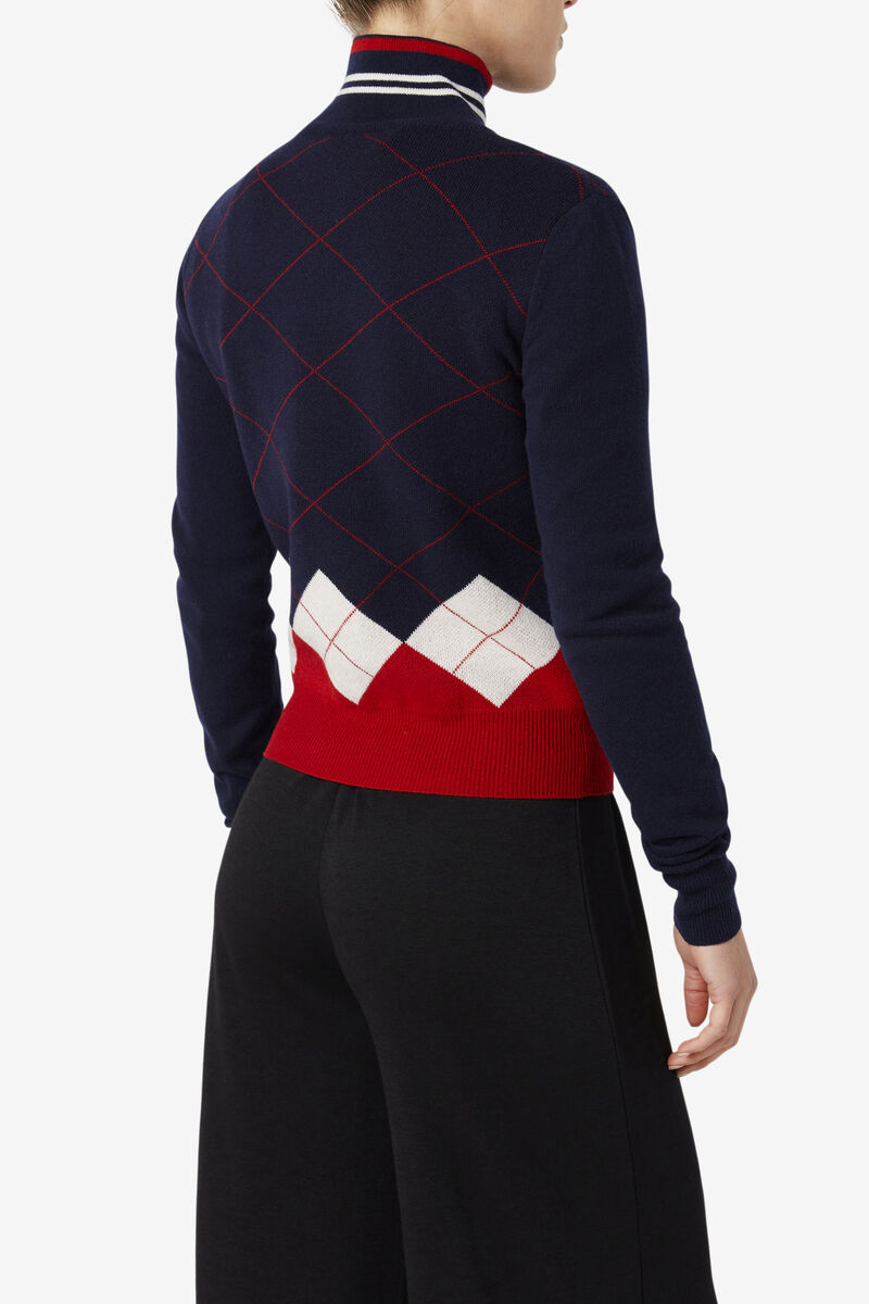 Fila 110 Argyle Mock Turtle Neck Cashmere Tröja Tröjor Dam Marinblå Vita Röda | oq9cA9lYzXT