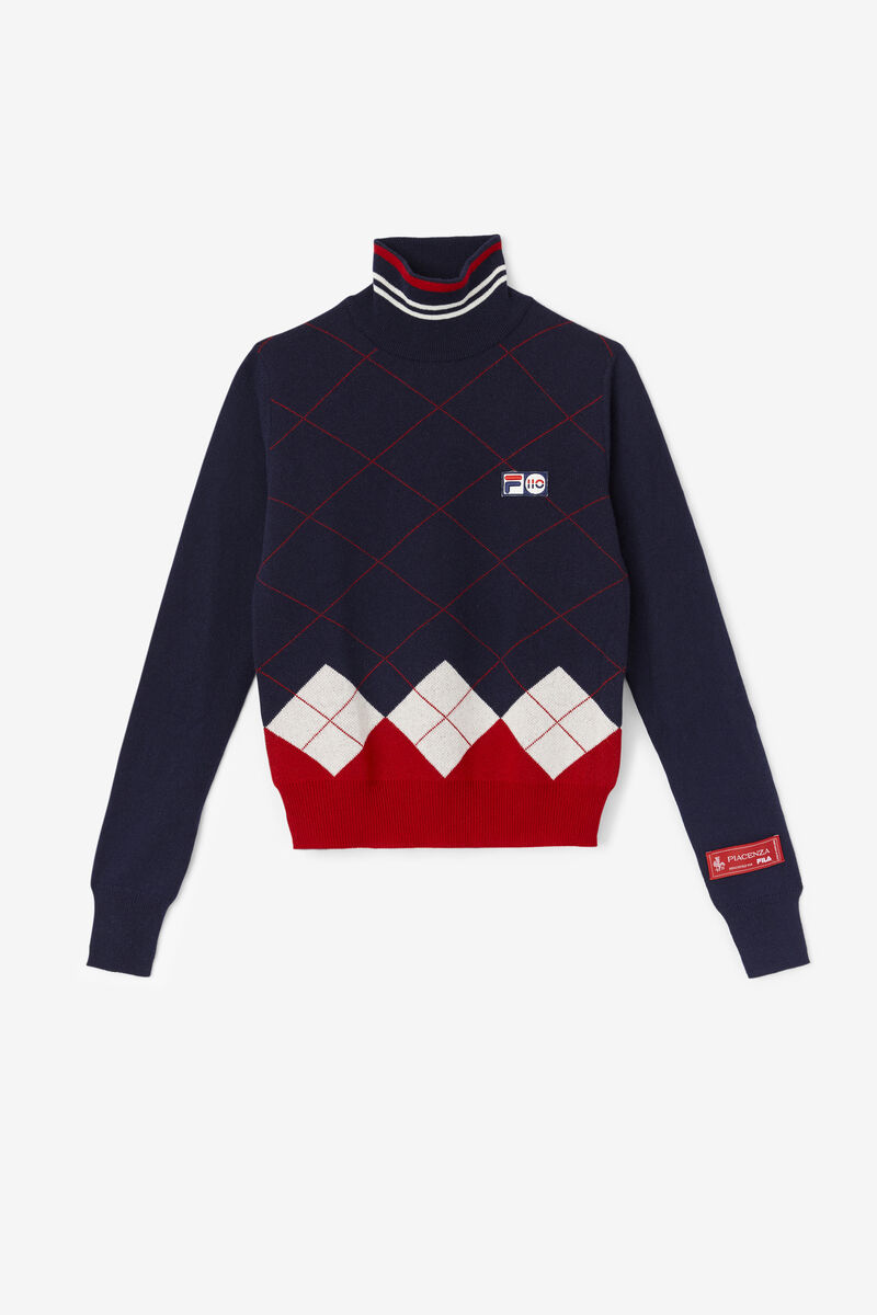 Fila 110 Argyle Mock Turtle Neck Cashmere Tröja Tröjor Dam Marinblå Vita Röda | oq9cA9lYzXT