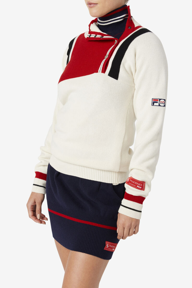 Fila 110 White Rock Button Fly Cashmere Jumper Tröjor Dam Vita Röda Marinblå | o7qMswxNIw8