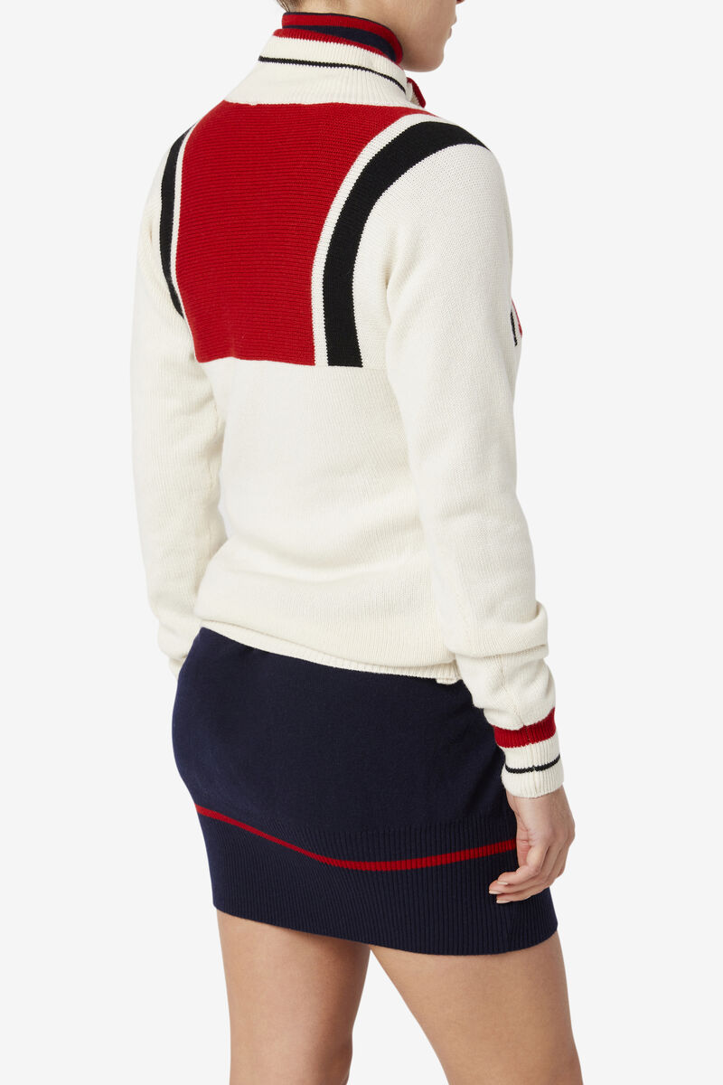Fila 110 White Rock Button Fly Cashmere Jumper Tröjor Dam Vita Röda Marinblå | o7qMswxNIw8