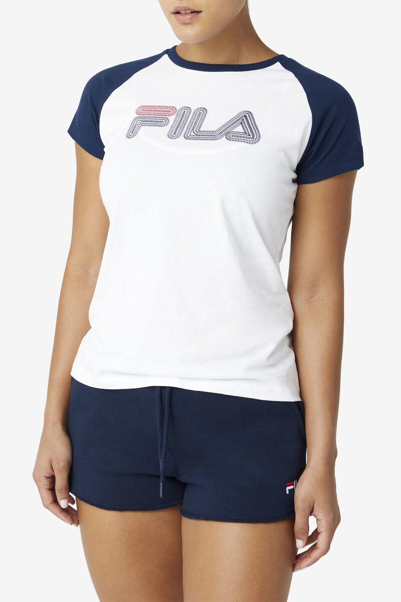 Fila Baseball T-shirt Dam Vita Marinblå | QDLE2cnUhZs
