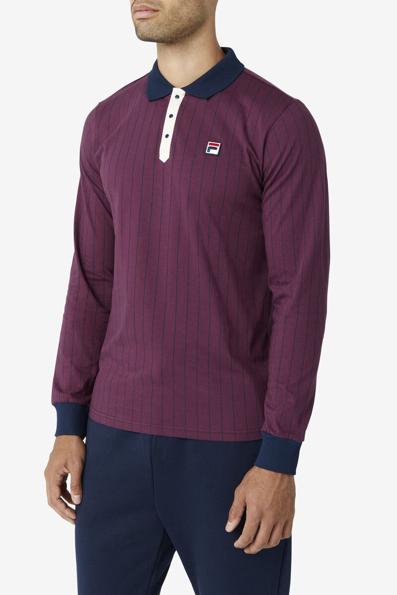 Fila Bb2 Long Sleeve Polo Polo Shirt Herr Marinblå | QikegBtN86w