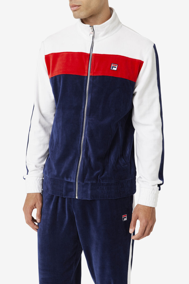 Fila Brice Velour Jacket Jacka Herr Marinblå Vita Röda | Ng7y33CCFYd