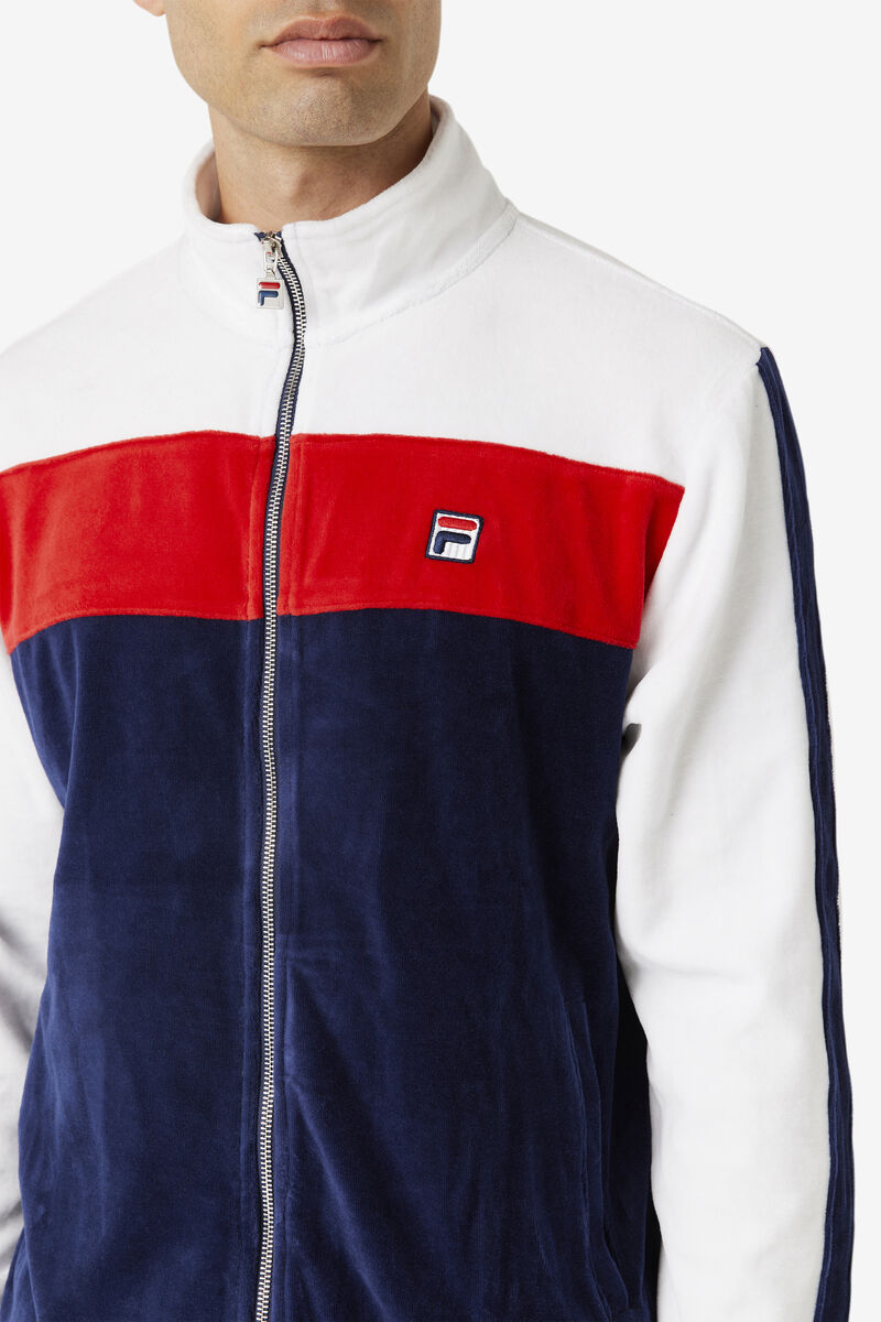 Fila Brice Velour Jacket Jacka Herr Marinblå Vita Röda | Ng7y33CCFYd