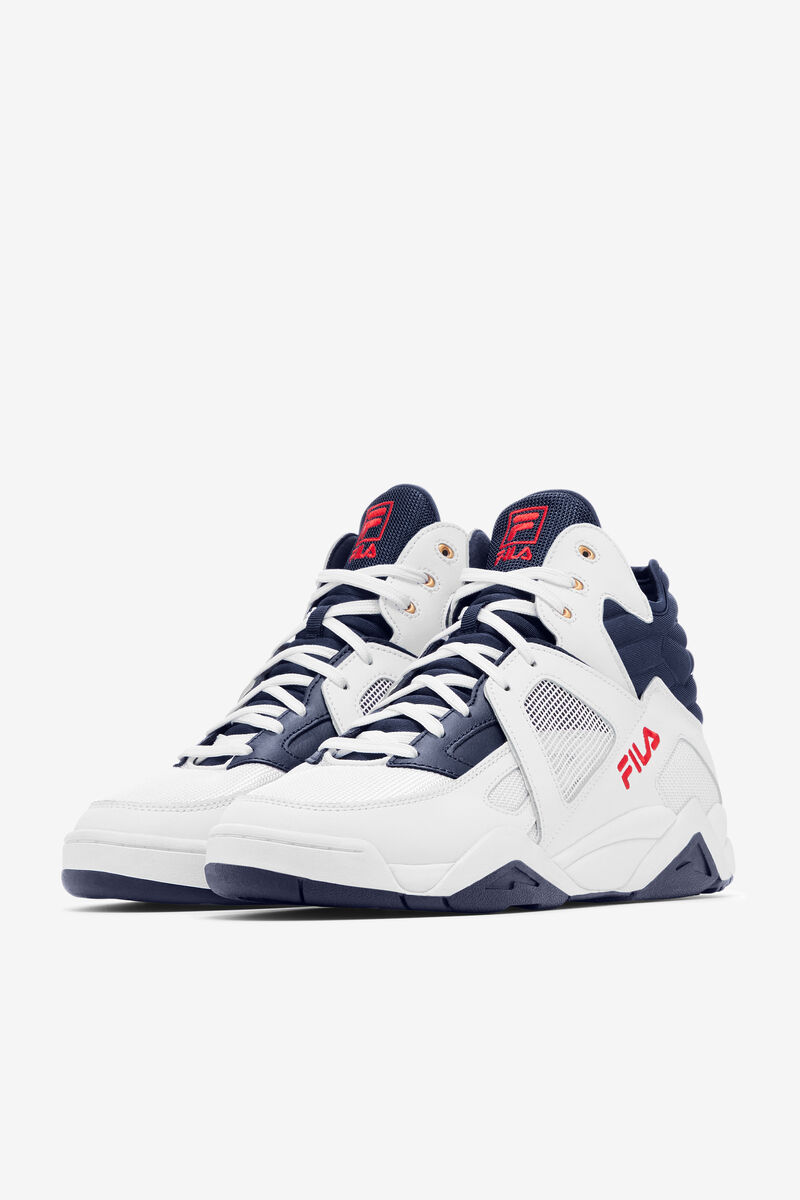 Fila Cage Mid Top Basketball Shoes | Fila Sneakers Herr Vita Röda Blå | zhjpgR4ISiI