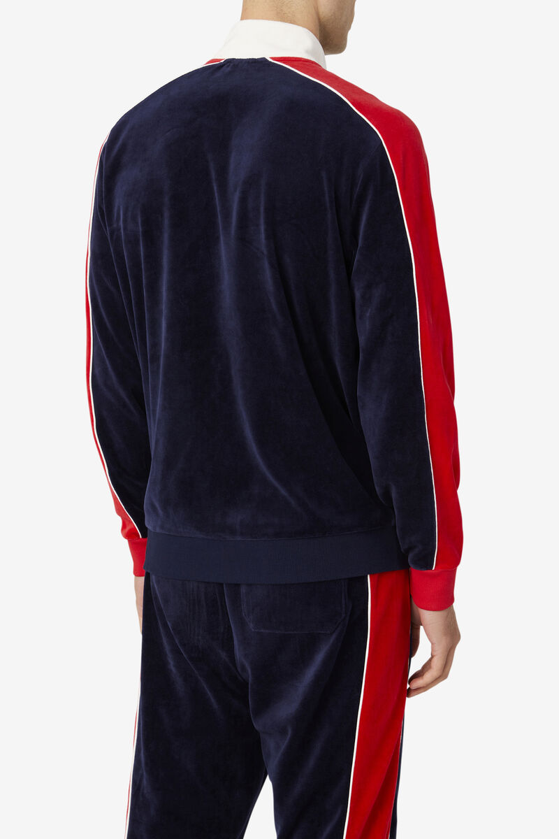 Fila Cima Velour Jacket Träningsoverall Herr Marinblå Röda | jPIL3wDD1gZ