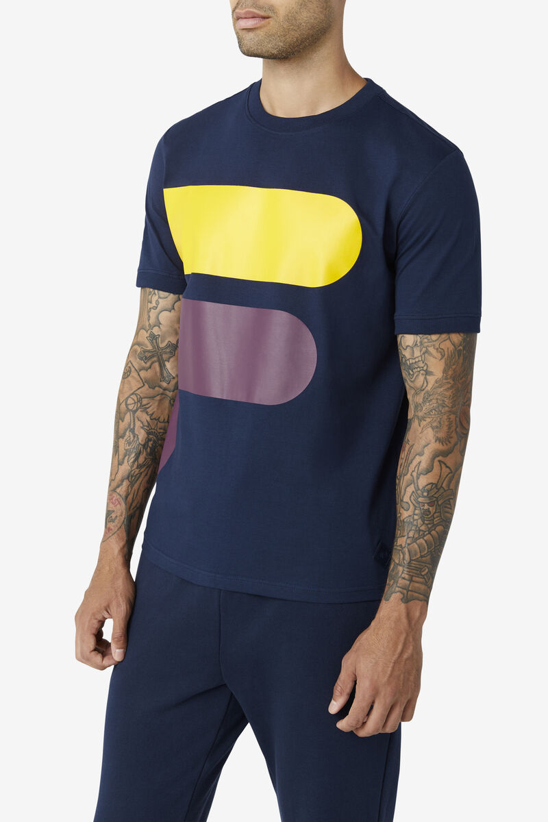 Fila Corp T-shirt Herr Marinblå Gula | MebbZYf2AAS