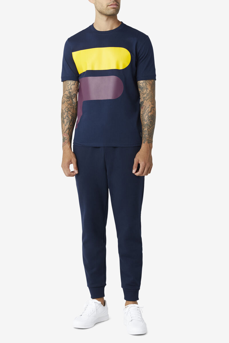 Fila Corp T-shirt Herr Marinblå Gula | MebbZYf2AAS