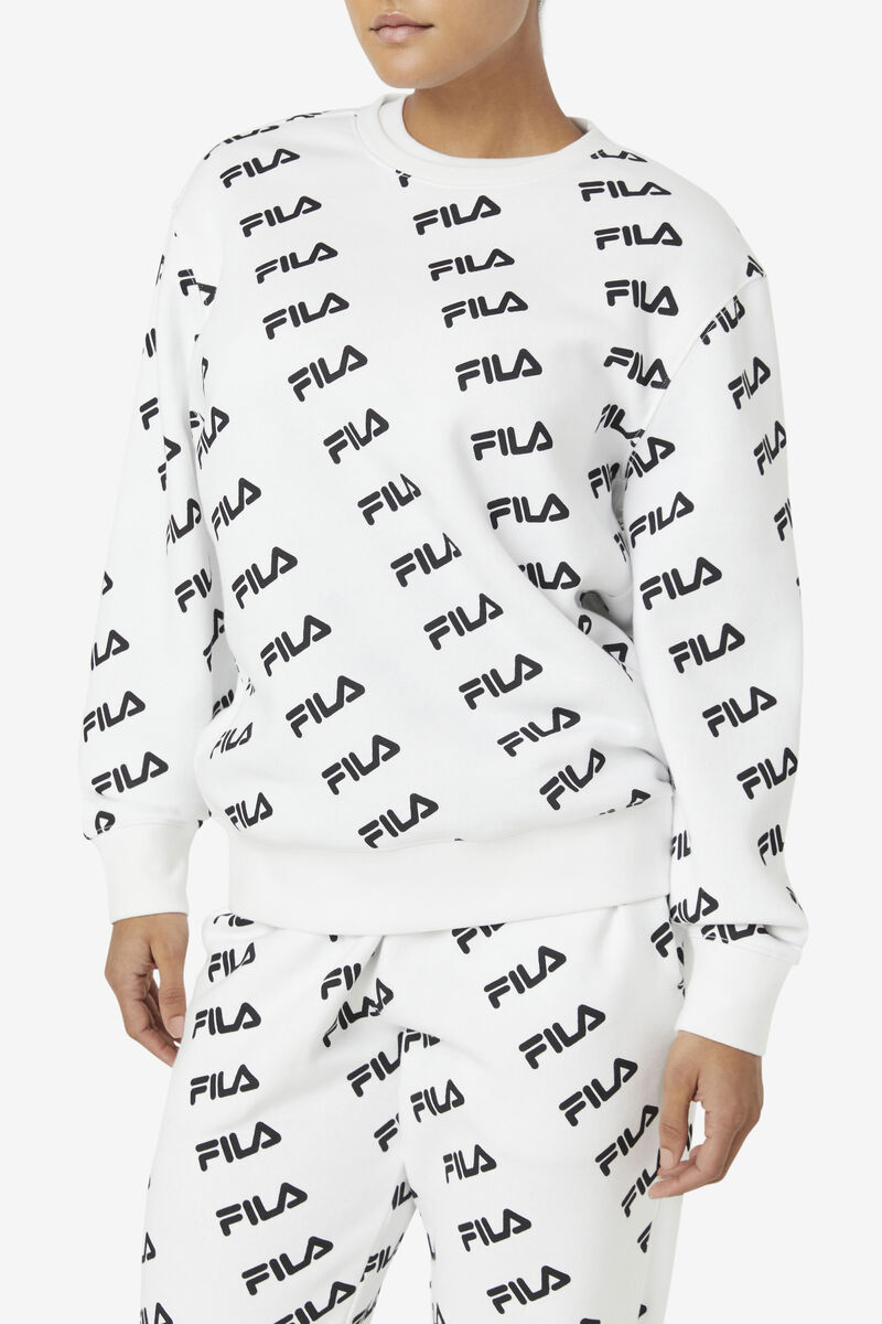 Fila Diagonal Logo Crew Tröjor Dam Vita Svarta | 5CRXy52i2kW