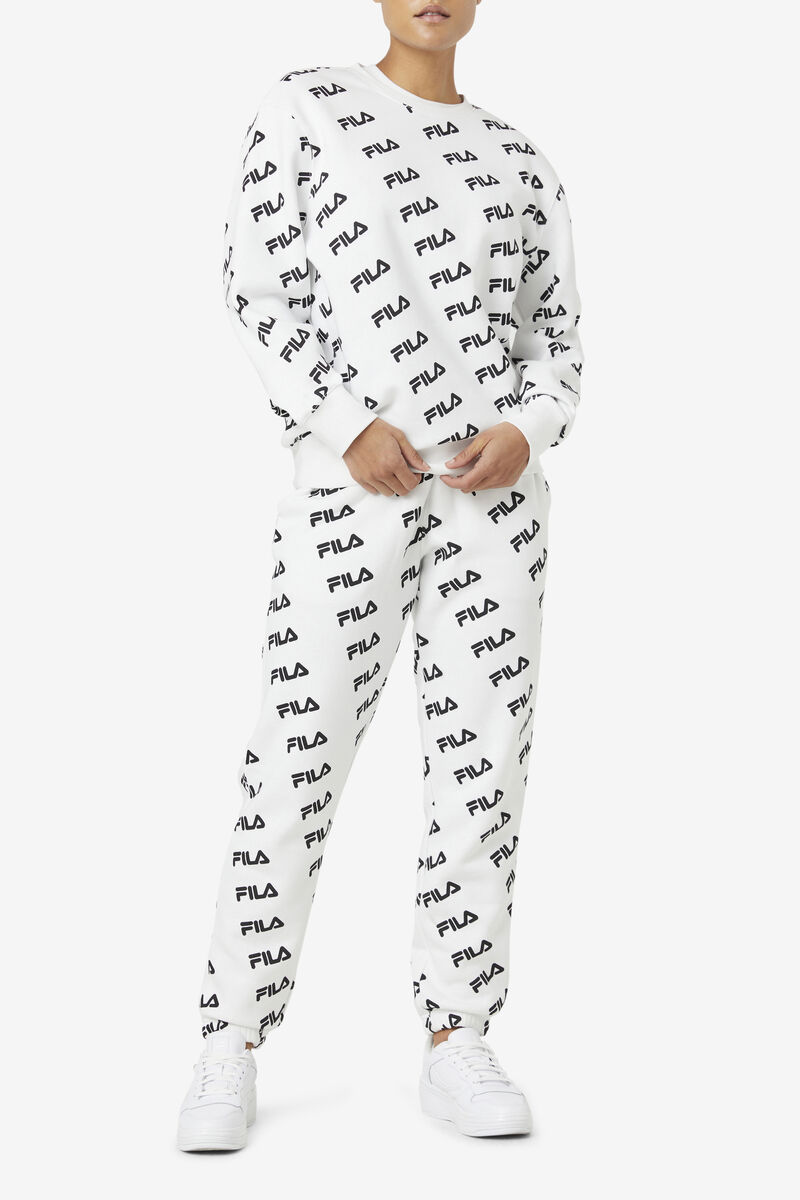 Fila Diagonal Logo Crew Tröjor Dam Vita Svarta | 5CRXy52i2kW