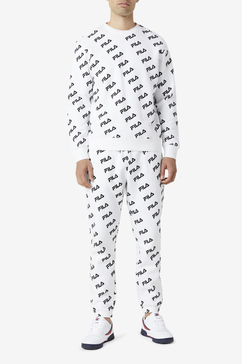 Fila Diagonal Logo Crew Tröjor Herr Vita Svarta | PfmmfVzBFTf