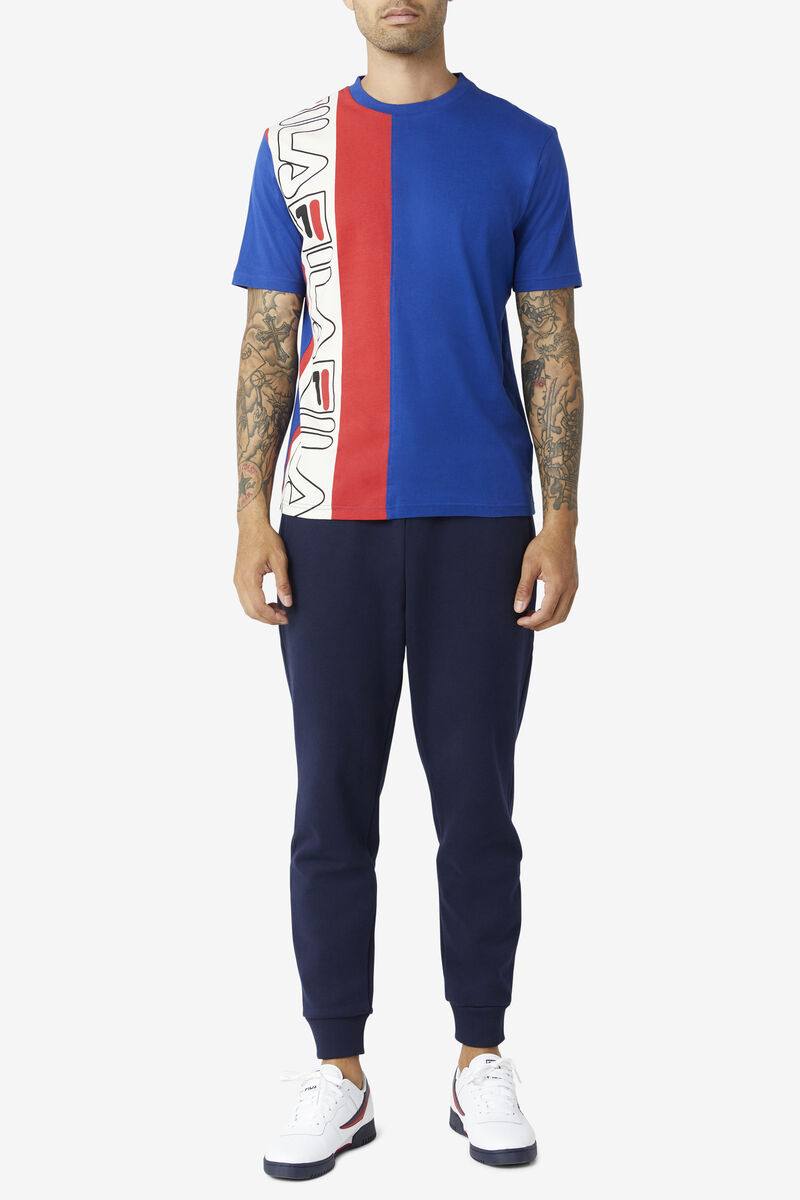 Fila Dixon T-shirt Herr Blå Röda | PIR2p1GP6Dy