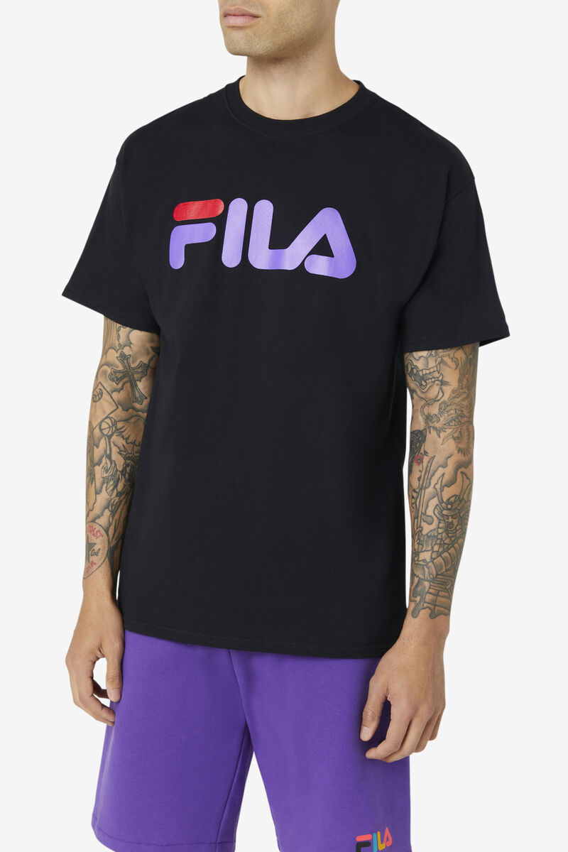 Fila Fila Logo T-shirt Herr Svarta Lila Röda | 9mFnCdgHNzC