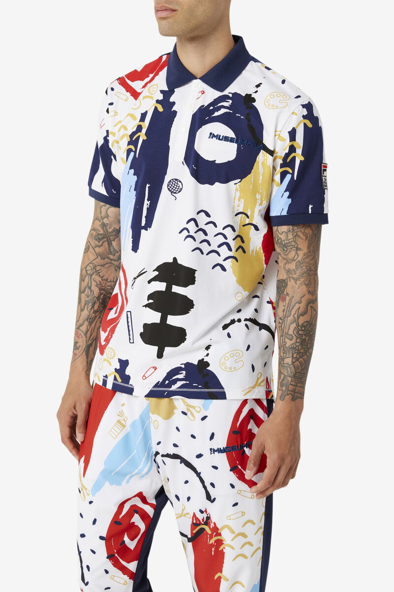 Fila Fila X The Museum Printed Polo Polo Shirt Dam Vita Marinblå Röda | c2AAI8vhoWb