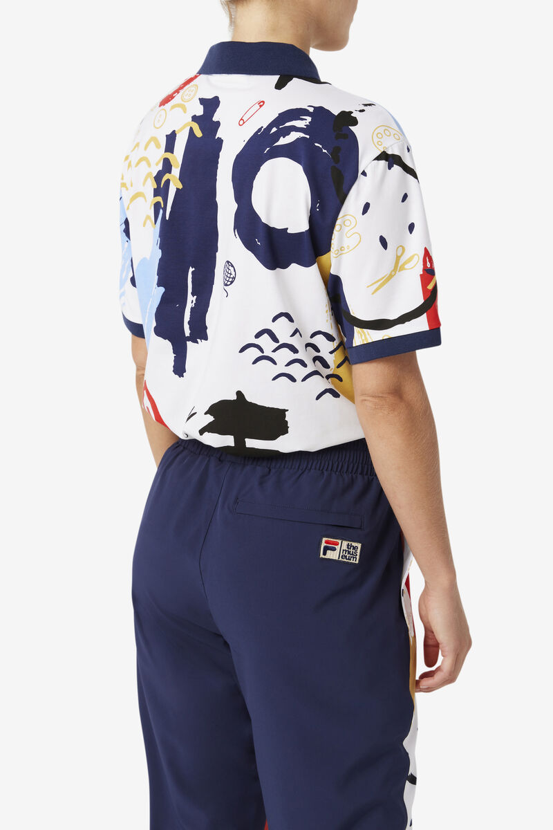Fila Fila X The Museum Printed Polo Polo Shirt Dam Vita Marinblå Röda | c2AAI8vhoWb