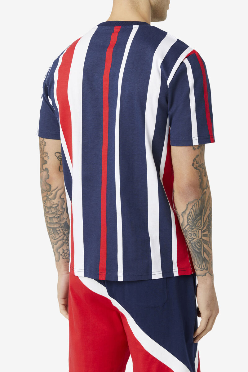 Fila Gach Striped T-shirt Herr Marinblå | yL6CClMl3Ja