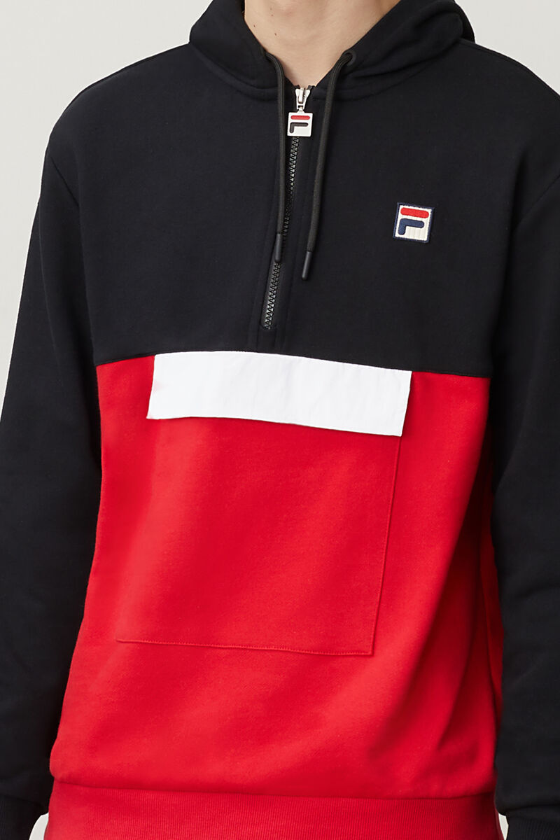 Fila Hector 1/2 Zip Hoodie Hoodie Herr Svarta Röda Vita | iQPZBHMuf5s