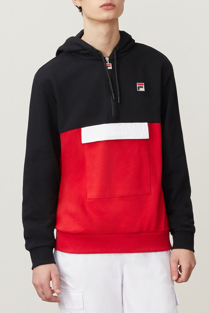 Fila Hector 1/2 Zip Hoodie Hoodie Herr Svarta Röda Vita | iQPZBHMuf5s