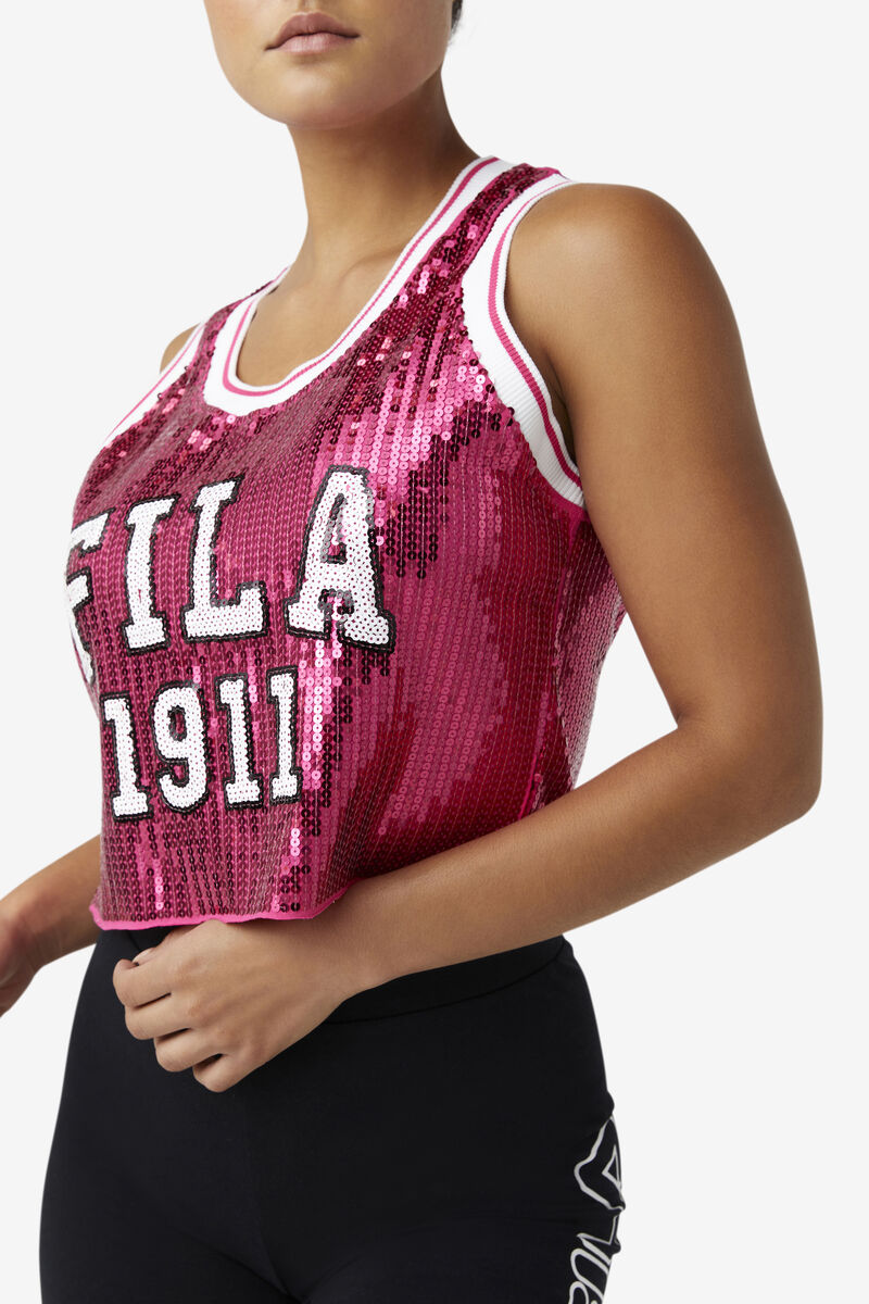 Fila Kiki Glam Crop Jersey T-shirt Dam Röda | MV164RBLmBq