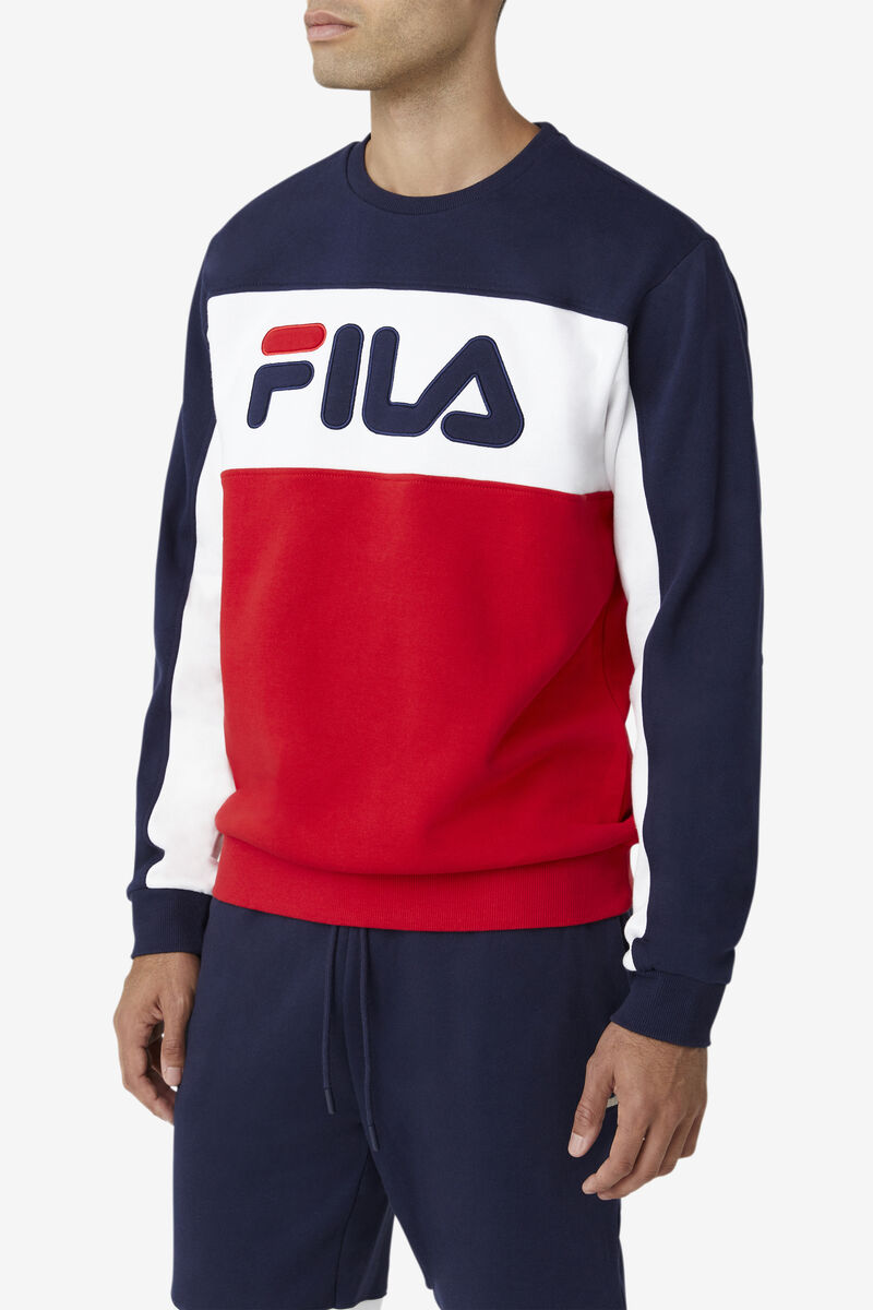 Fila Lesner Fleece Crew Träningsoverall Herr Påfågelvita Röda | jAj5PNf26Oy