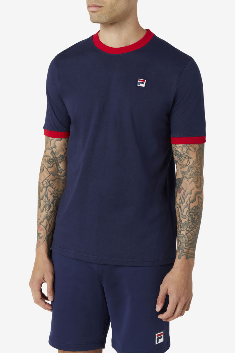 Fila Marconi Ringer T-shirt Herr Marinblå Röda | cnY5hqXYmjW