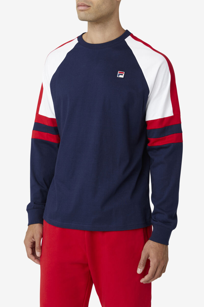 Fila Mekong Long Sleeve Shirt Herr Marinblå Vita Röda | rL9zxBIdrtY