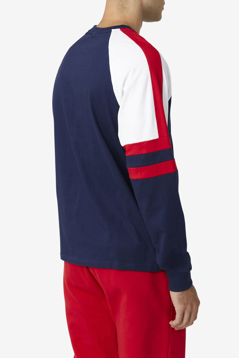 Fila Mekong Long Sleeve Shirt Herr Marinblå Vita Röda | rL9zxBIdrtY