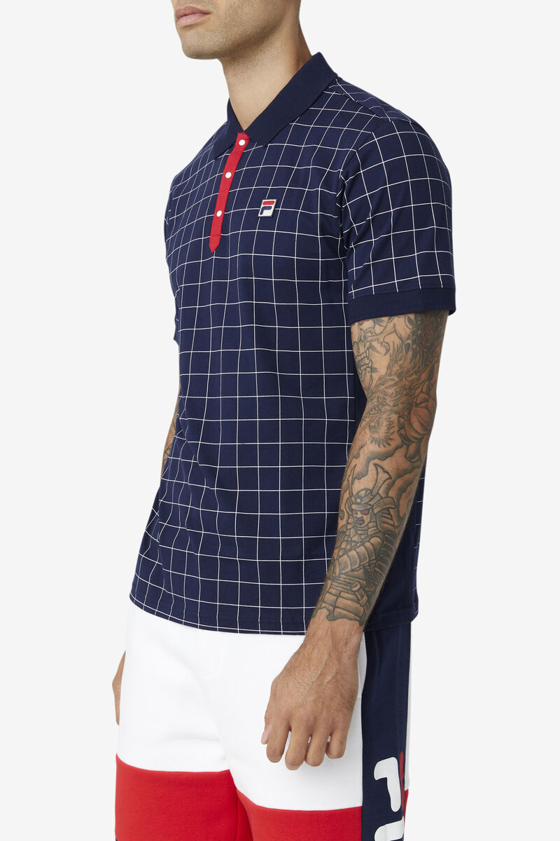 Fila Nile Polo Polo Shirt Herr Marinblå Vita Röda | Cz8B6a1oF4n