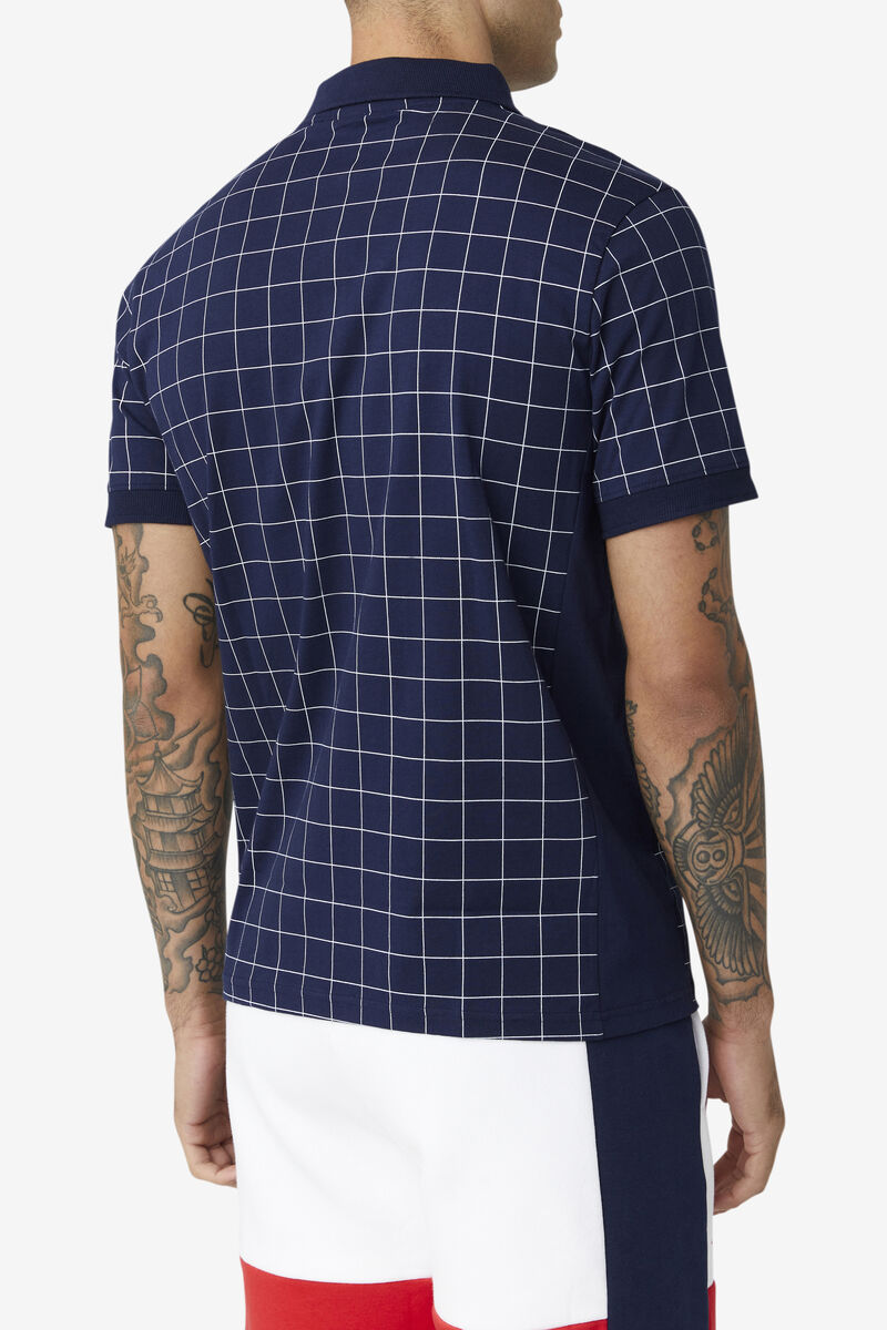 Fila Nile Polo Polo Shirt Herr Marinblå Vita Röda | Cz8B6a1oF4n