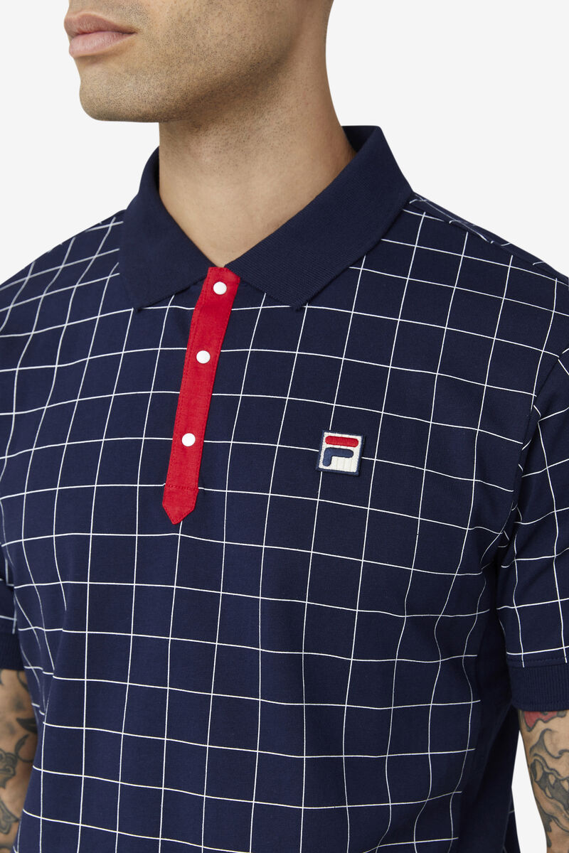 Fila Nile Polo Polo Shirt Herr Marinblå Vita Röda | Cz8B6a1oF4n