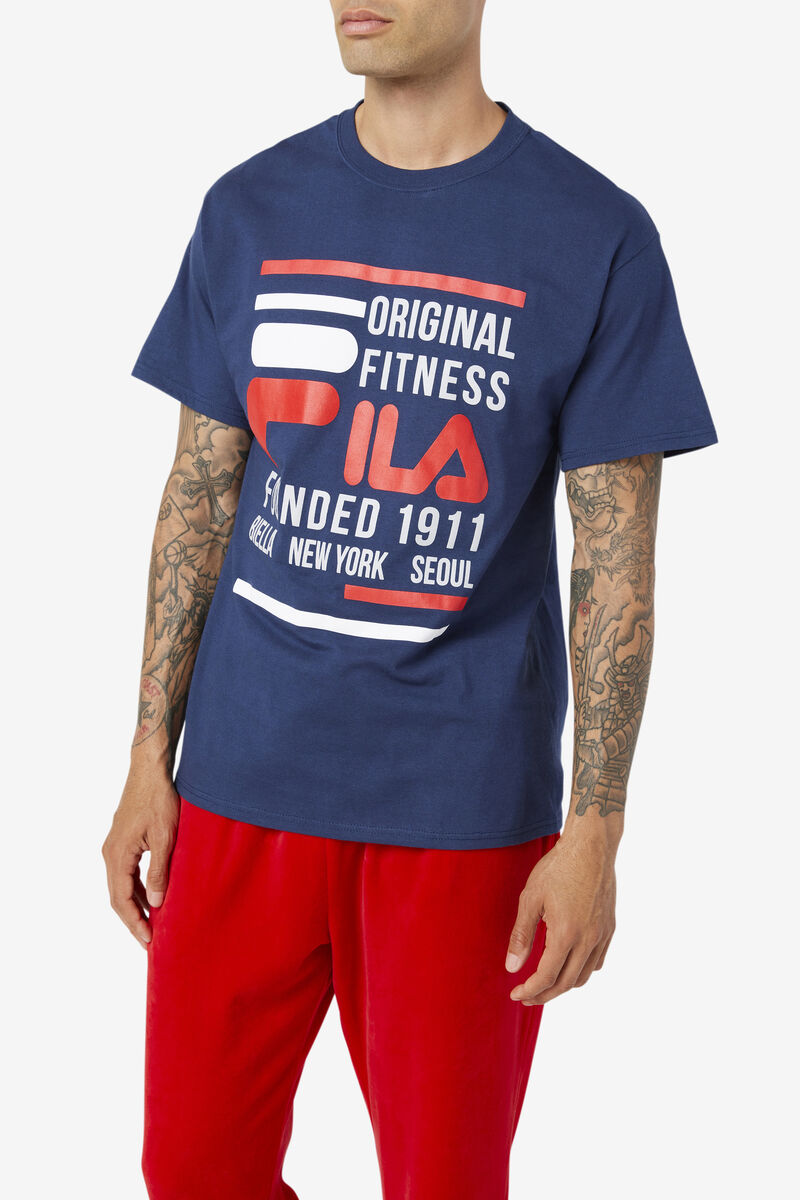 Fila Original Fitness T-shirt Herr Marinblå Röda Vita | QeS6FNJQkus