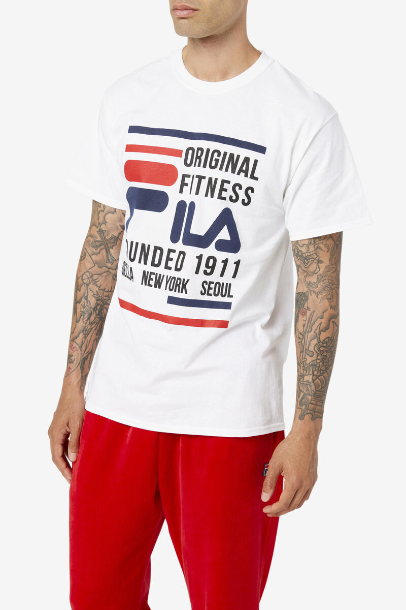 Fila Original Fitness T-shirt Herr Vita Marinblå Röda | oPZKxNlqDgD