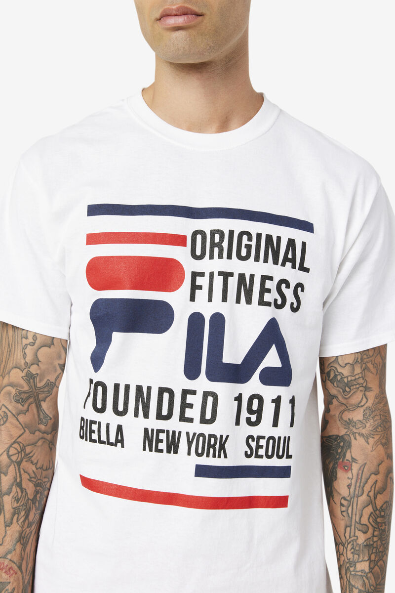Fila Original Fitness T-shirt Herr Vita Marinblå Röda | oPZKxNlqDgD
