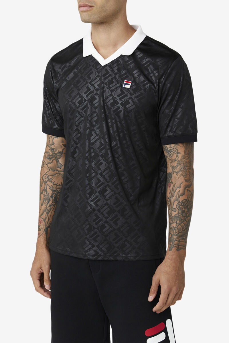 Fila Paxton Johnny Collar Polo Polo Shirt Herr Svarta Vita | ZhrfvFFgcKm