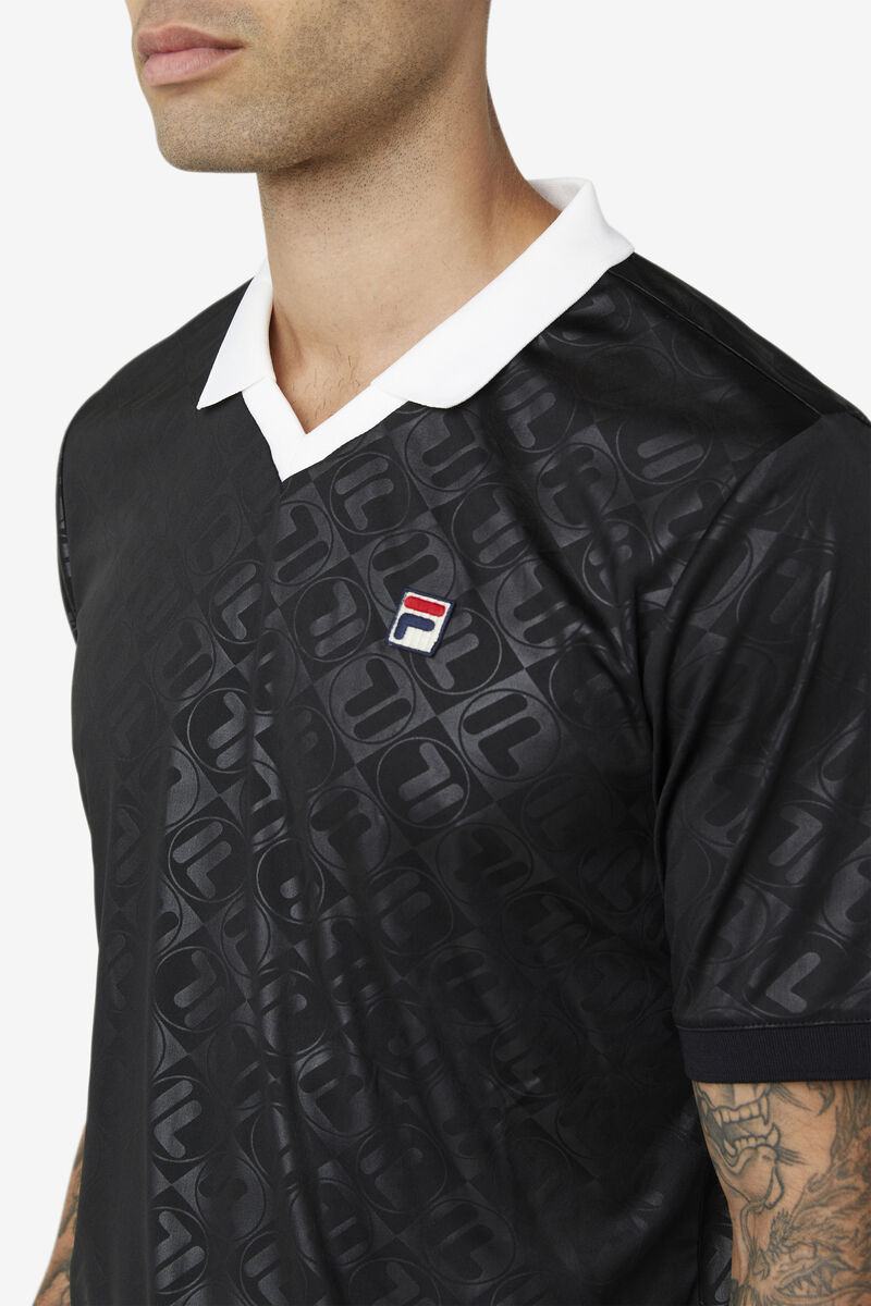 Fila Paxton Johnny Collar Polo Polo Shirt Herr Svarta Vita | ZhrfvFFgcKm