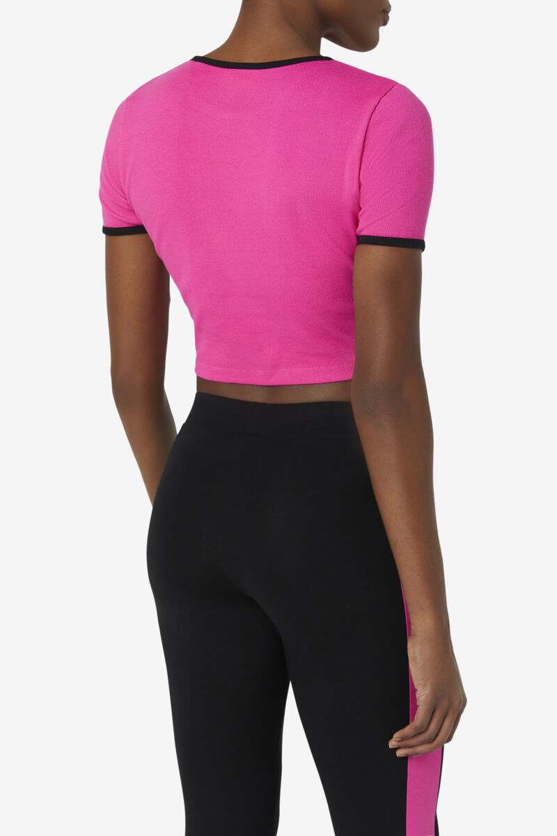 Fila Perla Crop Top T-shirt Dam Rosa Svarta | EBEF5IwyGbq