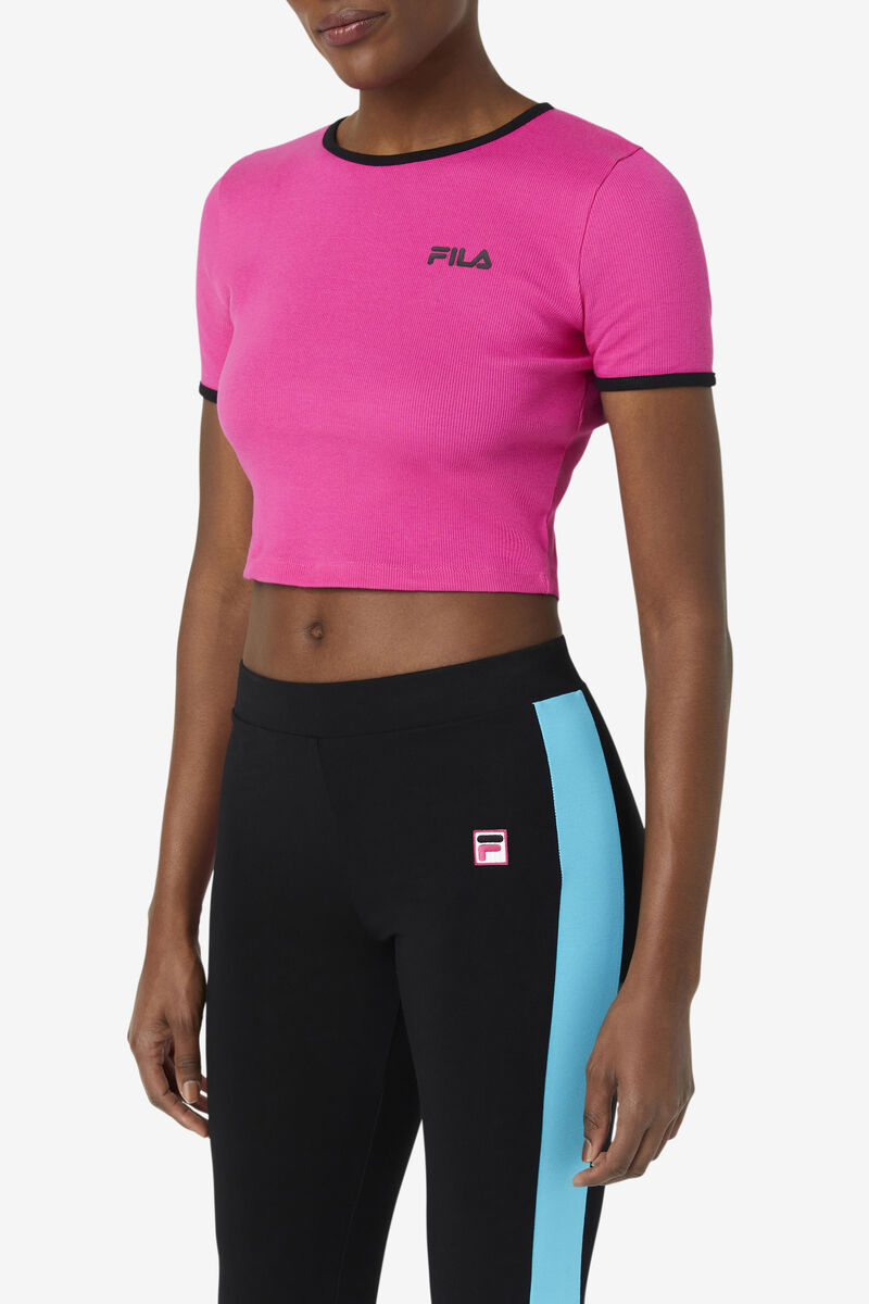 Fila Perla Crop Top T-shirt Dam Rosa Svarta | EBEF5IwyGbq