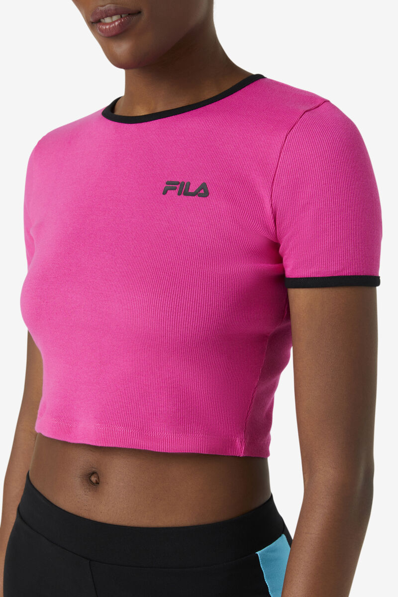Fila Perla Crop Top T-shirt Dam Rosa Svarta | EBEF5IwyGbq