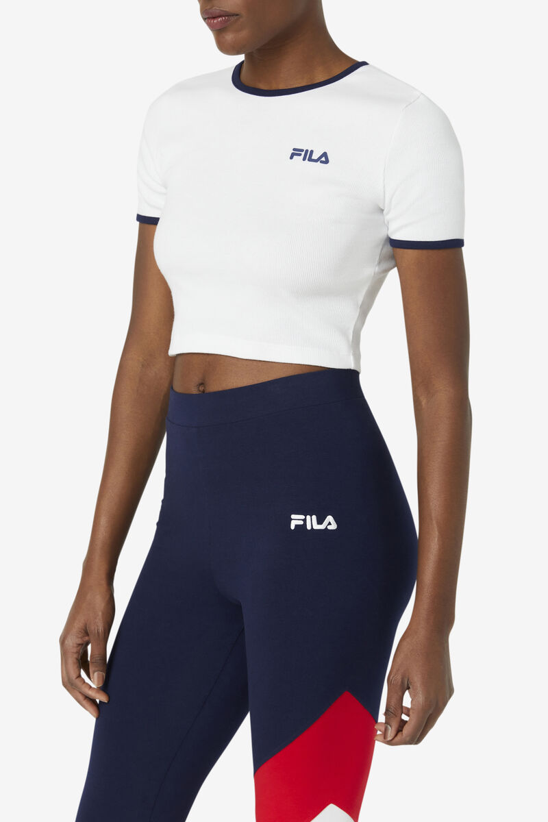 Fila Perla Crop Top T-shirt Dam Vita Marinblå | Gs4JCl89PyV