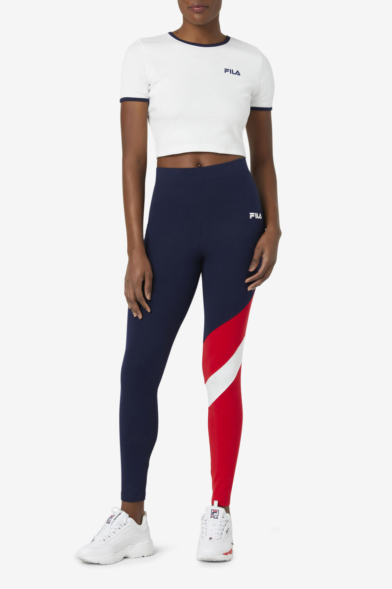 Fila Perla Crop Top T-shirt Dam Vita Marinblå | Gs4JCl89PyV