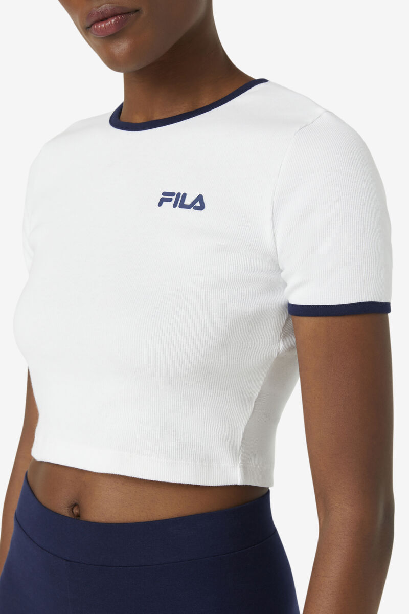 Fila Perla Crop Top T-shirt Dam Vita Marinblå | Gs4JCl89PyV