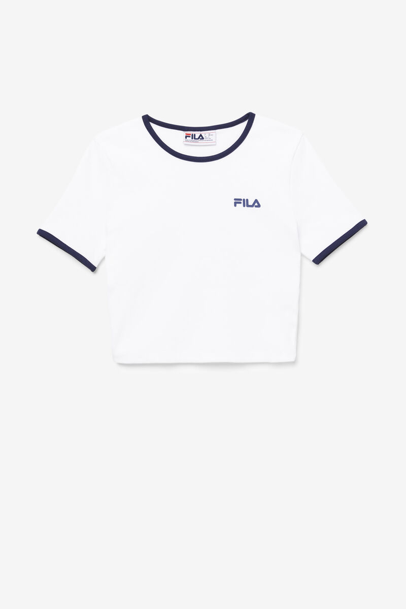 Fila Perla Crop Top T-shirt Dam Vita Marinblå | Gs4JCl89PyV