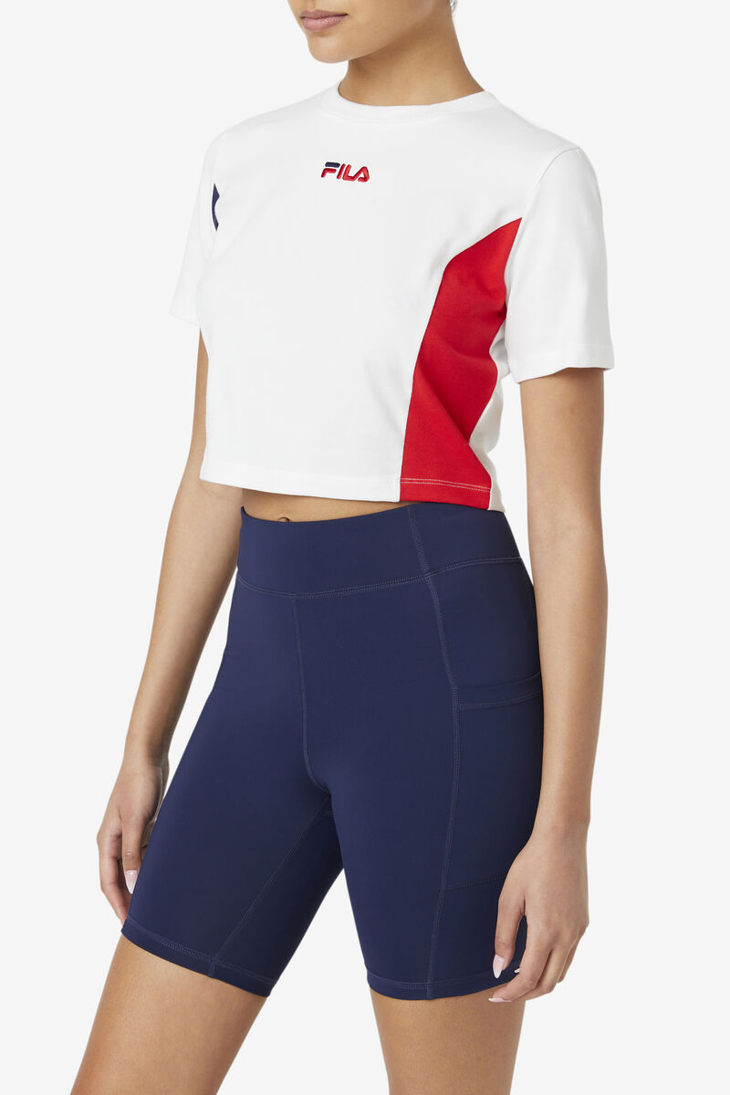 Fila Piera Crop Top T-shirt Dam Vita Röda Marinblå | ZjbrSzVCKQu