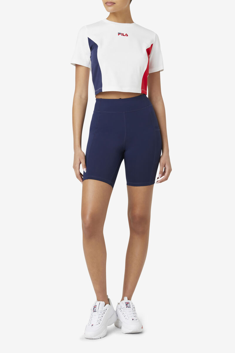 Fila Piera Crop Top T-shirt Dam Vita Röda Marinblå | ZjbrSzVCKQu