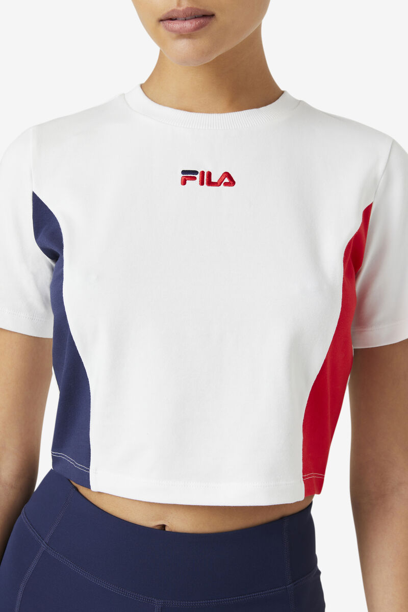 Fila Piera Crop Top T-shirt Dam Vita Röda Marinblå | ZjbrSzVCKQu