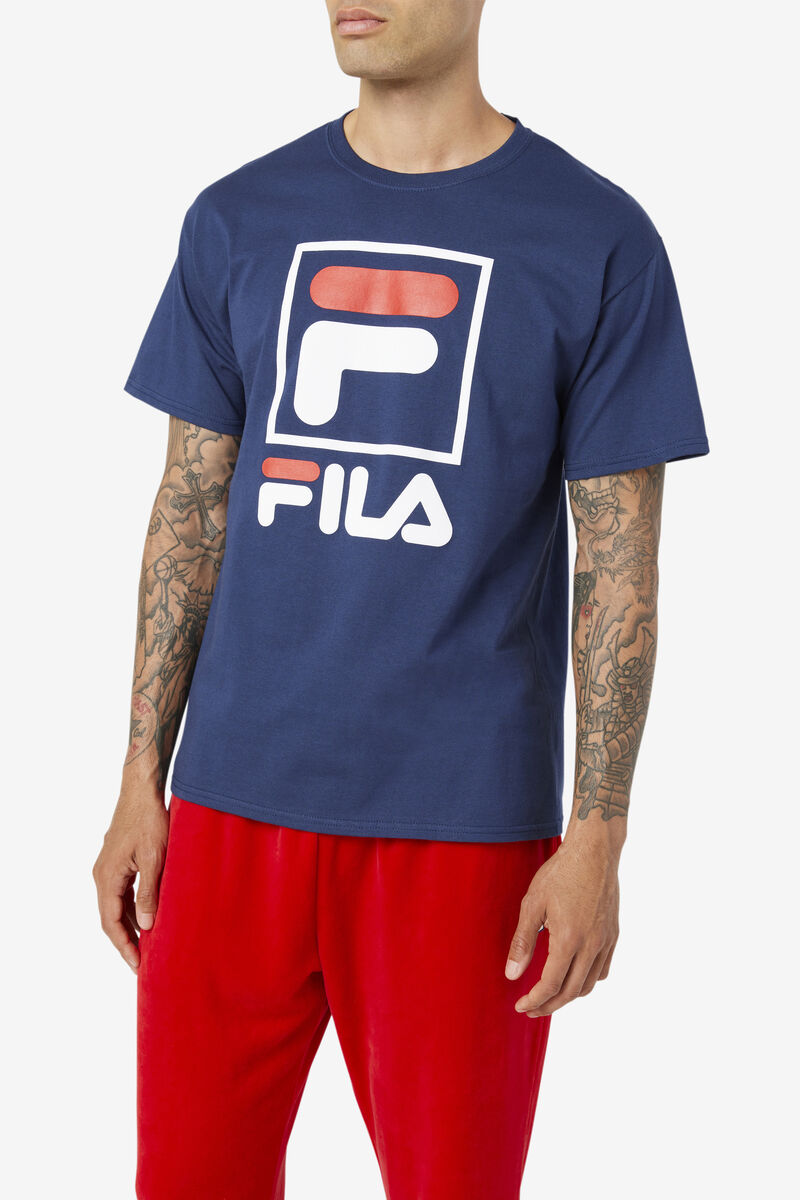 Fila Stacked Shirt T-shirt Herr Marinblå Vita Röda | IsAbXBsy26g